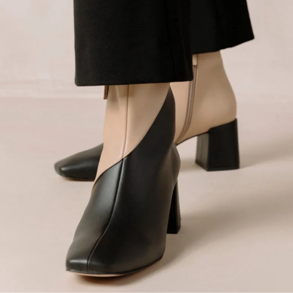 ALOHAS Watercolor Black and Beige Vegan Leather Boots